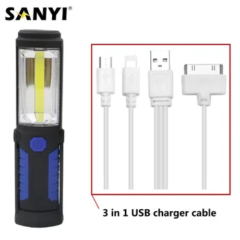 Sanyi USB Nabíjateľná LED Baterka Pochodeň Pracovné Svetlo Magnetický Stojan KLASU Lanterna vstavanú Batériu Háčik Baterky Power Bank