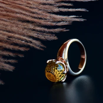Kráľovná Loptu Šampanské Crystal Prstene, Šperky Rose Gold Kameň Veľké Zásoby Kvapka Loď Šperky dámske Krúžok