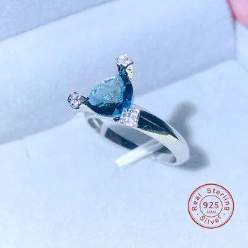 Jednoduché Soild 925 Sterling Silver Trojuholník Modrá AAA Micro Pave Zirkón Prst Prstene pre Ženy Svadobný Dar Šperky Anillos Mujer