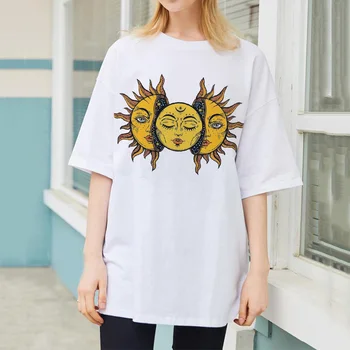 Módne Leto Ženy T-Shirts Sun Moon Tričko Bežné Krátky Rukáv Nadrozmerné Streetwear Topy Harajuku Tee Tričko Ženské Oblečenie