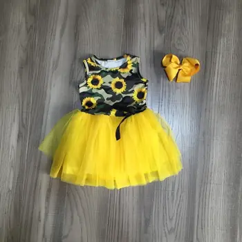 Baby dievčatá oblečenie dievčatá letné šaty dievčatá slnečnice priesvitné sukne dievčatá žlté šaty bez rukávov s lukom