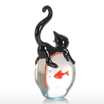 Tooarts crystal ball Mačka a Rybka Darček sklenenú guľu Ornament Zvierat Figúrka Handblown Domova svete sklenené gule