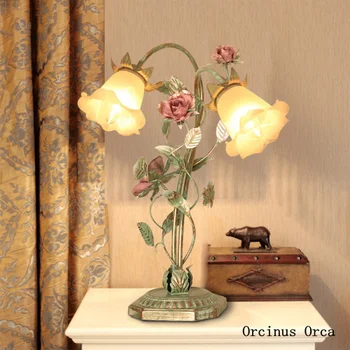 Kórejský záhradný kvet stolná lampa Dievča Spálňa Princess spálňa, nočné lampy, romantické ruže sklo stolná lampa