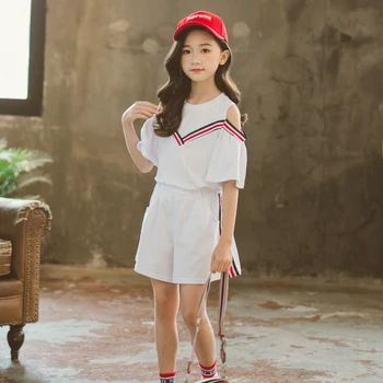 Dieťa Dievča 2020 Letné Oblečenie Móda Deti Mimo Ramenný tričko Topy+Šortky Batoľa Dievča Oblečenie Teenager, Oblečenie 11 12 rok