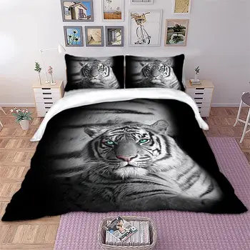 Tiger posteľná bielizeň Nastaviť 3D tlač Perinu Kráľovná Veľkosti čierna mágia tiger domáci Textil, 3ks Dropship veľkoobchod