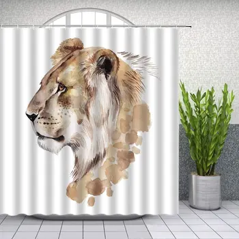 Lev Sprchové Závesy Afrike Voľne Žijúcich Zvierat Ručne Maľované Vzor Tlače Kúpeľňa Decor Polyester Domov Vaňa Tkaniny Zavesenie Záclony Nastaviť