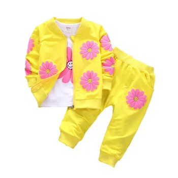 Jeseň Baby Dievčatá Oblečenie 3ks dieťa Kvetina Tlače Oblečenie Nastaviť Batoľa Teplý Kabát T-shirt Nohavice Nohavice, Oblečenie