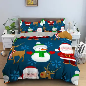 Roztomilé Vianoce posteľná bielizeň Nastaviť Kráľovná 3D Sneh Bábika Vytlačené Perinu Obliečky 2/3ks Domov Luxusný prehoz cez posteľ pre Deti, posteľná bielizeň