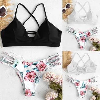 2020 Ženy Sexy Obväz Bikini Set Čipky Kvetinový Tlač Obväz Plavky Vysoký Pás Brazílske Tangá Biquini Plavky, Plážové Oblečenie