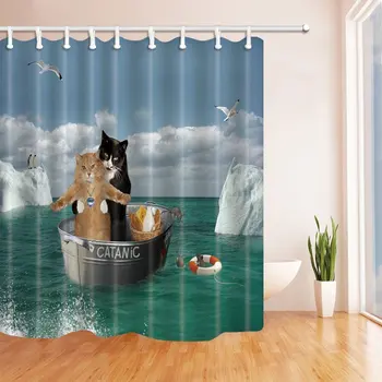 Romantický Mačka Titanic Sprchový Záves Plesní, Odolné, Nepremokavé Polyesterové Tkaniny Kúpeľňa Dekorácie Vaňa Záclony