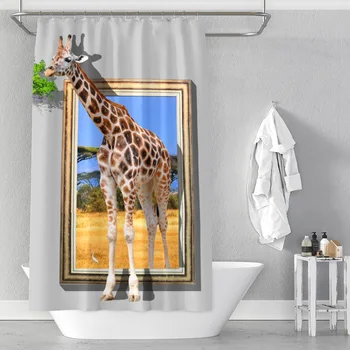 Pasenie žirafa polyester vytlačené nepremokavé sprchový záves kúpeľňa oblasť opony továreň na priamy predaj