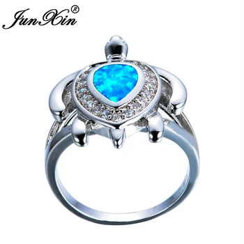 JUNXIN Unikátny Ženské Blue Fire Opal Krúžok Módny Korytnačka Krúžok Zlata Plné Zvierat Šperky Vintage Snubné Prstene Pre Ženy