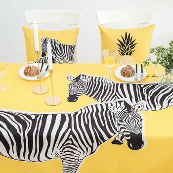 Žltá geometrické nepremokavé obrus bavlnená posteľná bielizeň umenie obrus obrus zebra ananás stôl štvorcový, obdĺžnikový