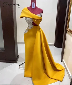 Dlhé Večerné Šaty 2020 Reálne Vzorky Jedného Pleca Rovno Luxusné Strieborné Korálkové Africkej Ženy Zlato Formálne Večerné Šaty