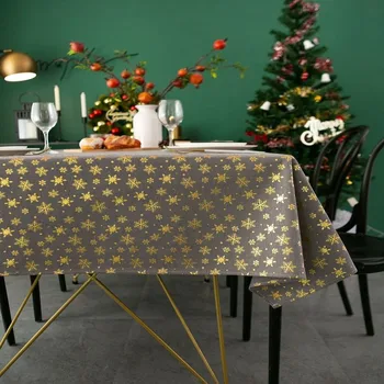 Vianočný Obrus Strieborná/Zlatá Fólia Tlače Nový Rok Produkty Dekor Bavlna LinenFabric DinningTable Zdobenie PartyTableCover