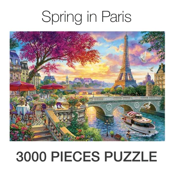 Jar V Paríži Puzzle 3000 Kusov Eiffelova Veža Teplé Slnko, Mraky, Francúzsko Zobraziť Obrazová Skladačka Prvotriednej Kvality Jemné Maľovanie