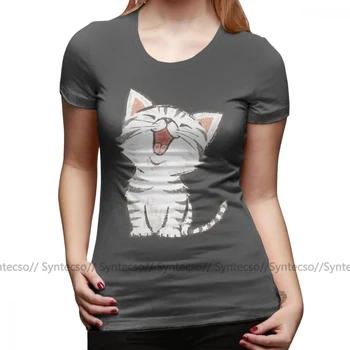 Mačiatko T-Shirt Americký Krátkosrstá Šťastný T Shirt O Krk Vtipné Ženy tričko Street Fashion Čierne Vzor Bavlna Dámske Tričko Tričko