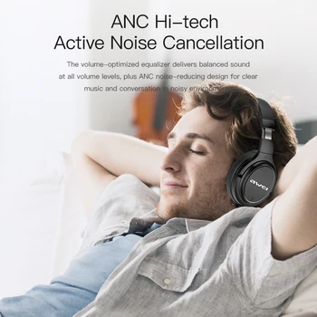 AWEI A950BL ANC Aktívne Hluk Cancellig Slúchadlá HiFi Stereo Zvuk, Bezdrôtová Herná Slúchadlá Basy Headset S Mikrofónom