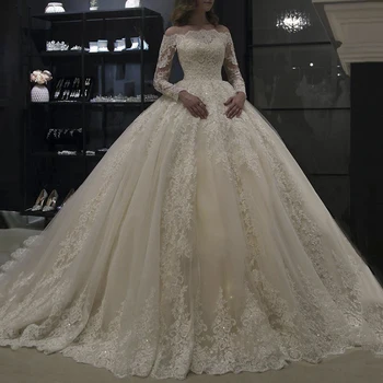 Princezná Svadobné Šaty 2020 Dubaj Crystal Dlhý Rukáv Moslimských Svadobné Šaty Plus Veľkosť Svadobné Šaty pre Ženy vestidos de noiva