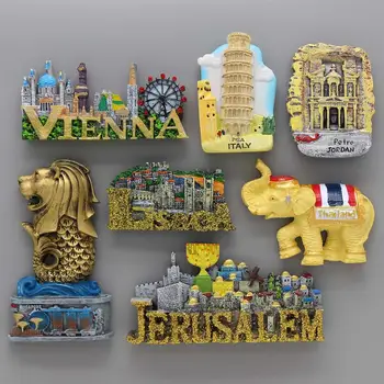 Jeruzalem Suveníry, Lisabon, Portugalsko domáce dekorácie magnety na chladničku Viedeň pisa, Taliansko Thajsko slon Singapur Merlion Jordánsko