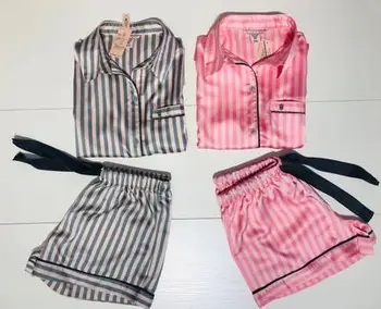2020 Nové Ružové Pásy Slik Pyžamo Ženy Sleepwear Krátke Rukávy Dva Kusy Domáce Oblečenie Pre Vyhovovali Šortky Pijamas Xiàjì duǎn kuǎn