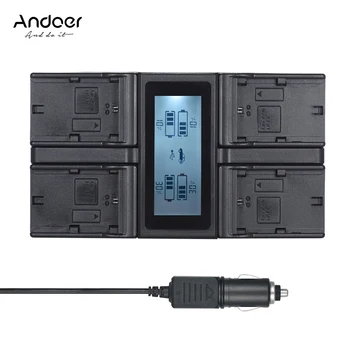 Andoer LP-E6 LP-E6N 4-Kanálový Digitálny Fotoaparát, Nabíjačka Batérií pre Canon EOS 5DII 5DIII 5DS 5DSR 6D 7DII 60/70/80D +DC Nabíjačka do Auta