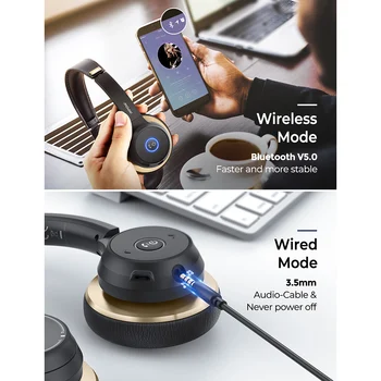 Upgarded Mpow HC5 Bezdrôtový Headset Bluetooth 5.0 Slúchadlá Business Slúchadlá s Duálny Mikrofón s Potlačením Hluku pre PC Skype