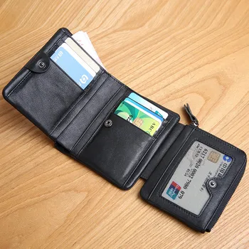 PNDME jednoduché, bežné krátky zips mužov originálne kožené peňaženky multi-card mäkkej hovädzej kože tri-fold čierne luxusné držiteľa karty teen kabelku