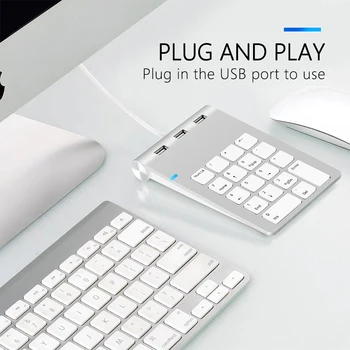 AJIUYU USB Numerická Klávesnica 18 Tlačidlá s tromi USB Hub Pre iMac, MacBook Air Pro Lenovo PC počítač číslo účtovník mini klávesnica