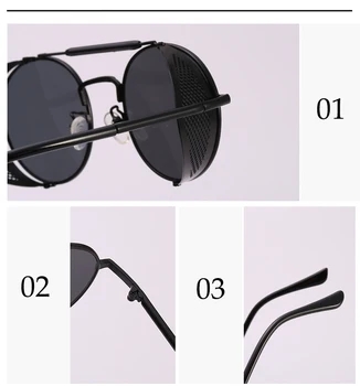 2019 Čierna Retro Kolo Steampunk slnečné Okuliare Ženy Kovový Rám, Bočné Štít UV400 Okuliare Mužov Klasické Retro Okuliare Gafas
