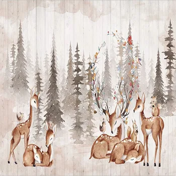 Vlastné Akejkoľvek Veľkosti nástennú maľbu, Tapety 3D Ručne Maľované Lesa Vintage Elk Nástenné Maľby detský Spálňa Pozadí Steny Abstraktných De Parede