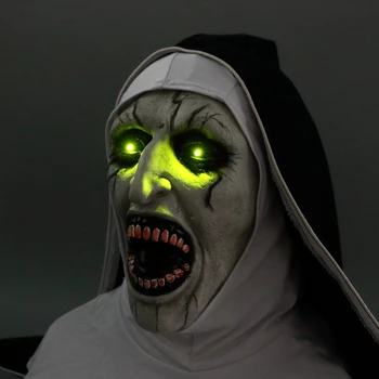 Mníška Hororové Masky Desivý Hlas, Led Svetlo, Cosplay Valak Strašidelné Latexová Maska S Šatku Plnú Tvár Prilba Halloween Party Rekvizity