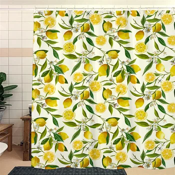 DUNXDECO Sprchový Záves Kúpeľňa Nepremokavé Cortinas Moderné Umelecké Čerstvé Ovocie Žltá Citrón Flóry Tlač Polyester Textílie Ridea