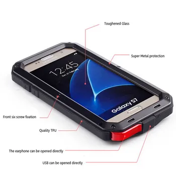 IPX3 Vodotesný Telefón puzdro Pre Samsung S4 S5 S6 S7edge S9 S8 Shockproof Ťažkých Silný Hliník Sklo Gorilla Kovový Kryt