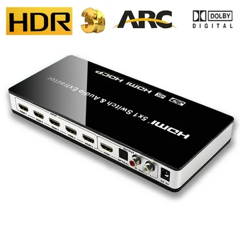 UHD HDMI Prepínač 5x1 spdif toslink HDMI audio extractor 4K 3D, ARC Audio EDID nastavenie HDMI 1.4 V Toslink/SPDIF