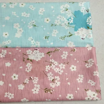 160cm Šírka Elegantný Kvitne Blue & Ružová Japonsko Sakura Kvetov Vytlačené Bavlnená Tkanina posteľná bielizeň Satén Oblečenie DIY textílie