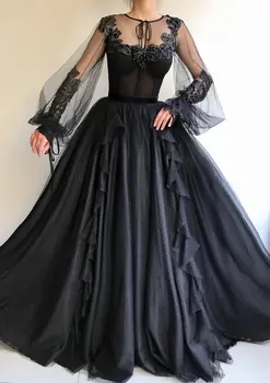 Gotická Čierna Dávnych Večerné Šaty S Dlhými Rukávmi Úplnej Krku Stredoveké Punk Prom Šaty Jedinečné Ženy Formálne Večerné Šaty Šaty