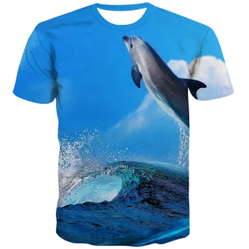 QCIV Značky Dolphin T-shirt Mužov Zvierat Anime Sušenie Vlny Tričko Tlač Vtipné Tričko Printed Pánske Oblečenie letné Nový Muž