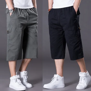 Letné plus veľkosť nohavice pánske teľa-dĺžka nohavice plus plus bežné nohavice voľné nadrozmerná viac vrecká tenké nohavice