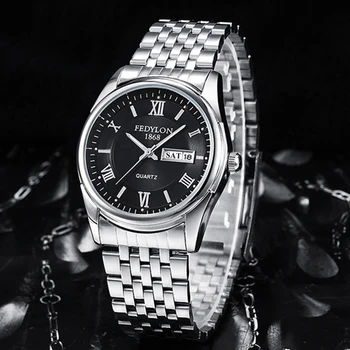 FEDYLON Úplne Nové Pánske náramkové hodinky Módne Luxusné Obchodné Quartz Hodinky pre Človeka Ocele, Dátum, Týždeň Duálne Zobrazovanie Balíček Erkek Prúd