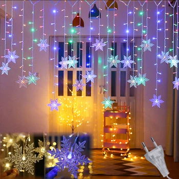 Sviatok Svetiel Vianočný Záves Snowflake Dekorácie LED Reťazec Svetlá Blikajúce Osvetlenie Svetlo Nepremokavé Vonkajšie Svadobné Party