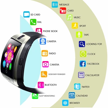 Nový Bluetooth Smart Hodinky mužov Q18 S Kamerou Facebook Whatsapp Twitter Sync SMS Smartwatch Podporu SIM TF Karta Pre IOS Andr