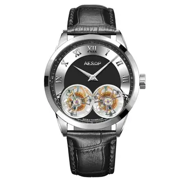 Pánske Aesop Dvojité Tourbillon Sledovať Pohyb Mužov Luxusné Sapphire Mechanické Obchodné Vodotesné Hodinky Pánske 2020 zegarek męski