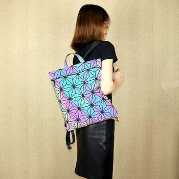 Dievčatá, kosoštvorec trend svietiace farby laserové taška módu geometrické batoh batoh