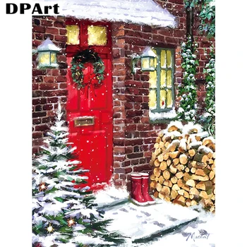 Diamond Maľby Plné Námestie/ Kolo Vŕtať Snehu Scene Vianočné Dvere 5D Daimond Maľovanie Výšivky Obrázok Cross Stitch M177