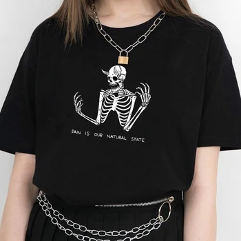 Bolesť je náš prirodzený Stav Vytlačené Kostra Gotický Halloween darčeky Harajuku Lumbálna Diabol Grunge Unisex Tričko T-Shirt Hot Predaj