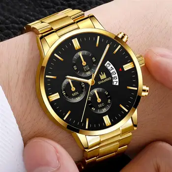 2019 Mužov luxusné obchodné Vojenské Quartz hodinky zlaté nehrdzavejúcej ocele kapela muži hodinky Dátum, kalendár muž hodiny Relogio priame