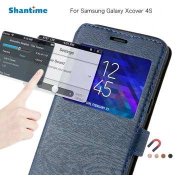 PU Kožené Telefón puzdro Pre Samsung Galaxy Xcover 4S Flip Prípade Zobraziť Okno Knihy Prípade Mäkké TPU Silikónové Zadný Kryt