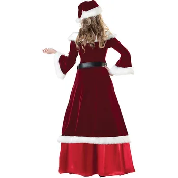 Vianočné Cosplay Kostým Vintage Ženy Mimo Ramenný Maxi Šaty+Klobúk Santa Claus Xmas Party Žena Cosplay Kostým