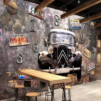 Vlastné 3D tapeta nástenná maľba retro hrdze historických vozidiel špz náradie pozadí dekorácie, tapety nástenná maľba